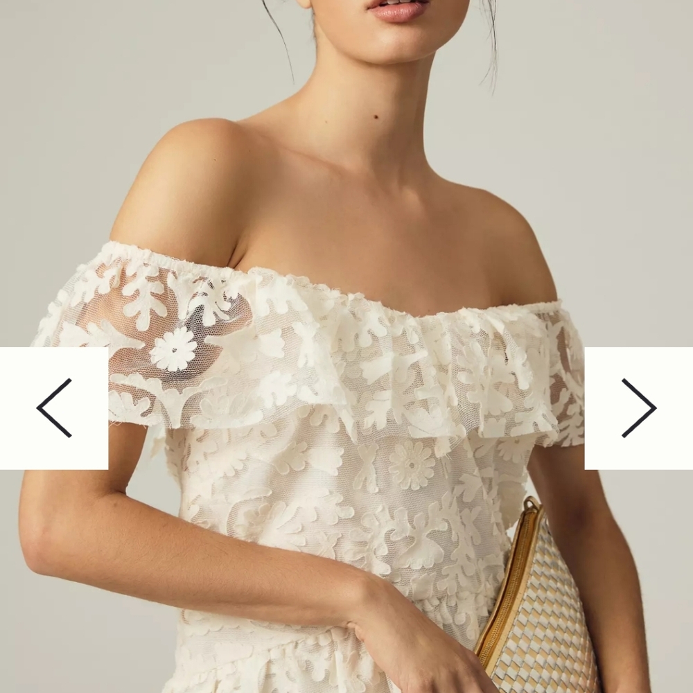 Anthropologie Ivory Textured Off The Shoulder Peplum Blouse Sz M